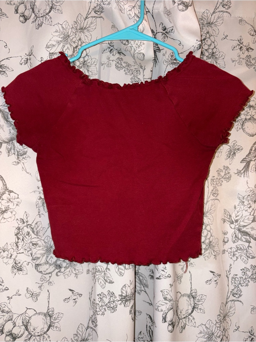 wild fable Burgundy Lettuce-Edge Short Sleeve Crop Top